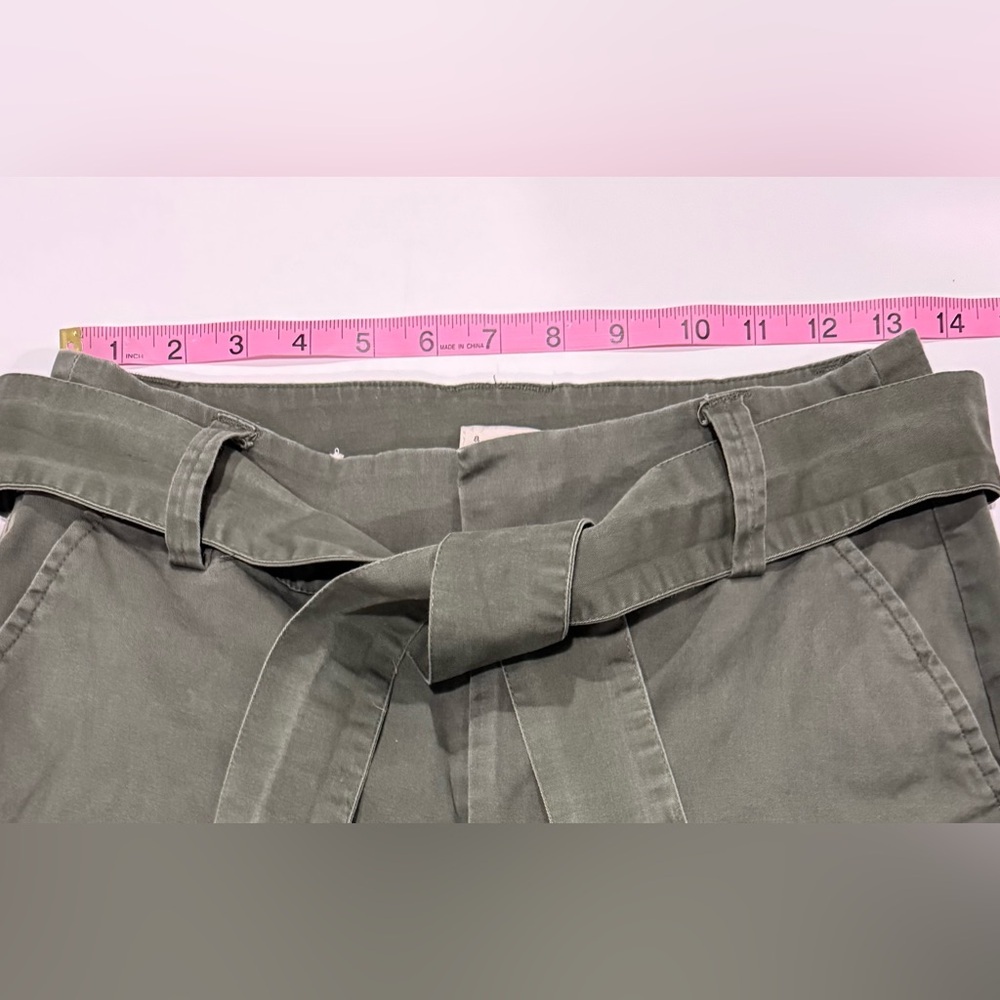 Olive Wide Leg Pants High Rise Tie Waist Women Size 6 Casual Boho - Picture 4 of 7
